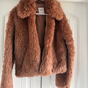 Abercrombie & Fitch Copper Faux Fur Zip-Up Jacket